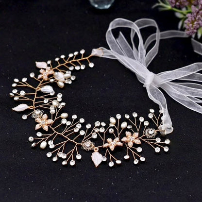 "Lucinda" - Pearl and Crystal Bridal Headband - Available in Silver, Rose Gold and Yellow Gold