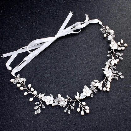 Andiana - Freshwater Pearl and Crystal Bridal Headband / Vine - Available in Silver and Yellow Gold
