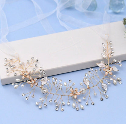 "Lucinda" - Pearl and Crystal Bridal Headband - Available in Silver, Rose Gold and Yellow Gold
