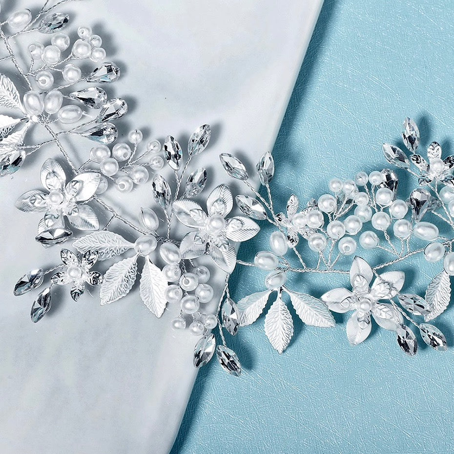 "Andalyn" - Pearl and Crystal Bridal Headband / Hair Vine - Available in Gold and Silver
