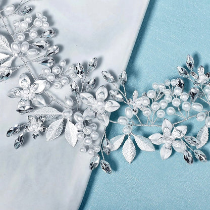 "Andalyn" - Pearl and Crystal Bridal Headband / Hair Vine - Available in Gold and Silver