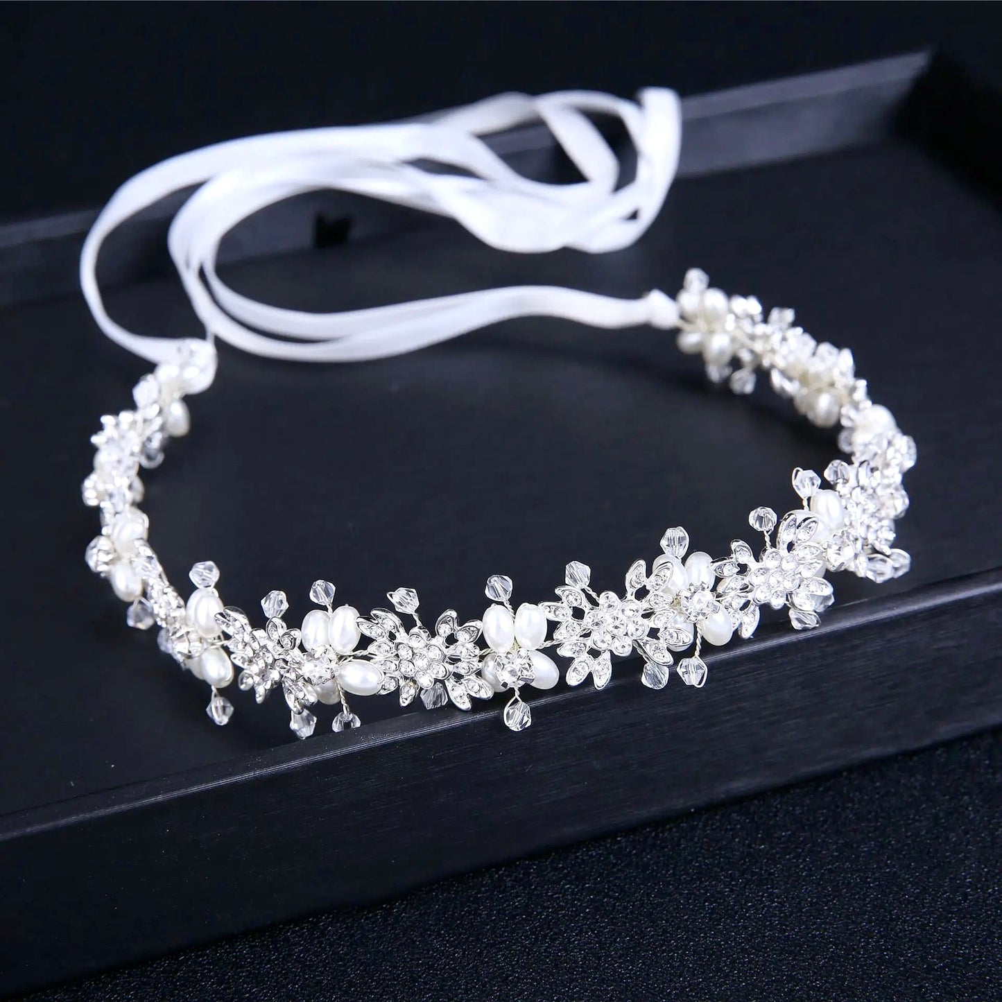 "Trixie" - Pearl and Crystal Bridal Headband - Available in Silver and Rose Gold