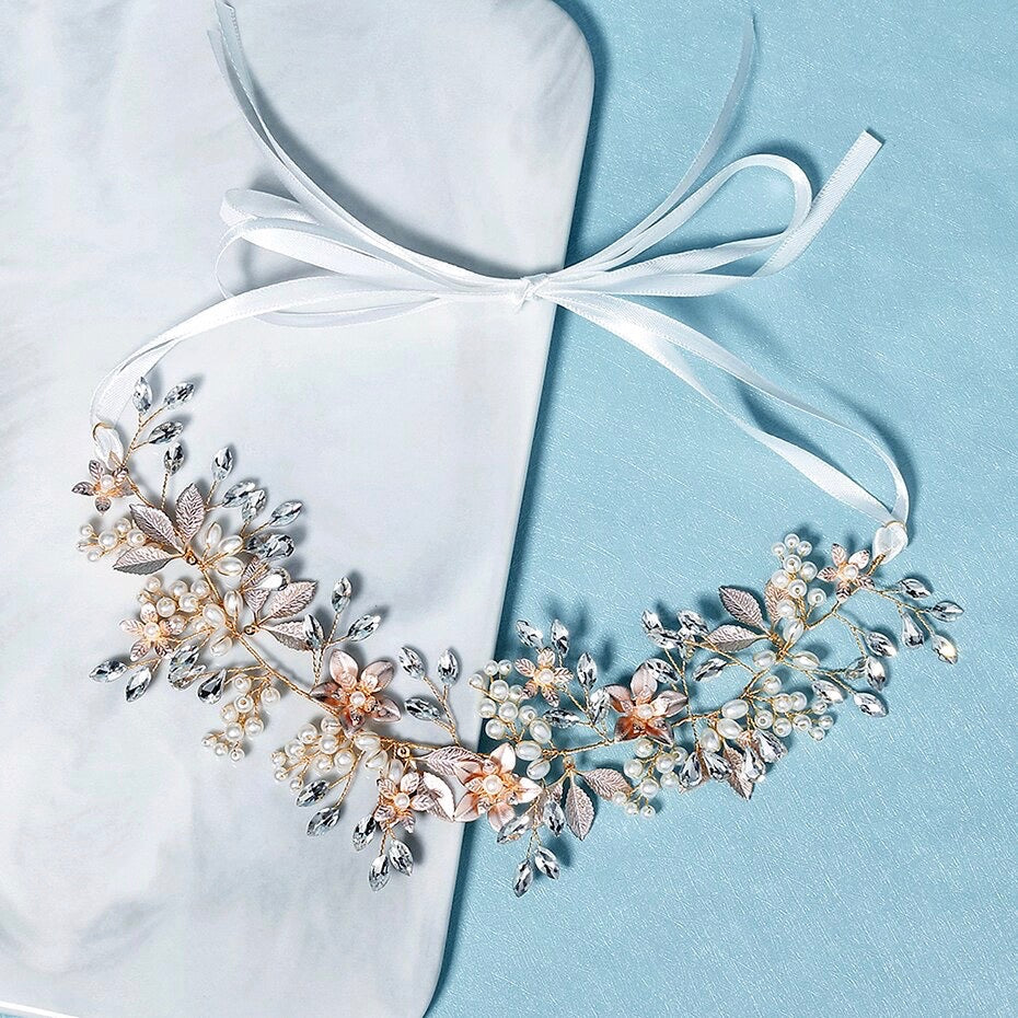 "Andalyn" - Pearl and Crystal Bridal Headband / Hair Vine - Available in Gold and Silver
