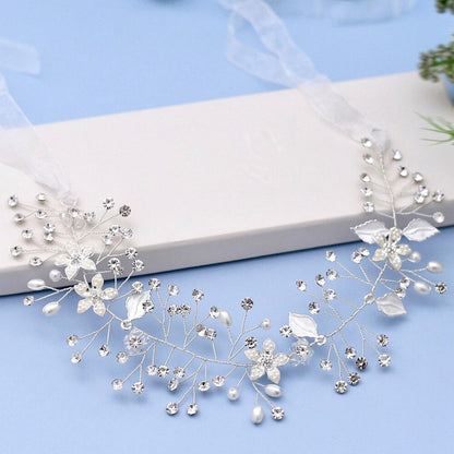 "Lucinda" - Pearl and Crystal Bridal Headband - Available in Silver, Rose Gold and Yellow Gold