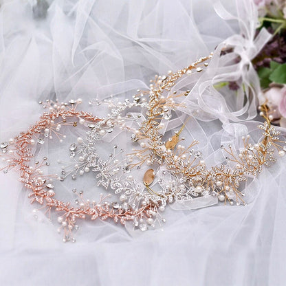 Adrielle - Pearl and Crystal Bridal Headband / Vine - Available in Rose Gold, Silver and Yellow Gold