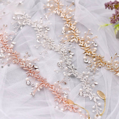 Adrielle - Pearl and Crystal Bridal Headband / Vine - Available in Rose Gold, Silver and Yellow Gold