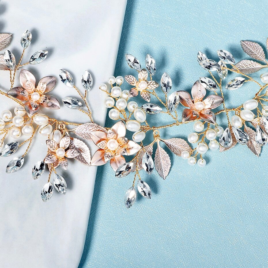 "Andalyn" - Pearl and Crystal Bridal Headband / Hair Vine - Available in Gold and Silver