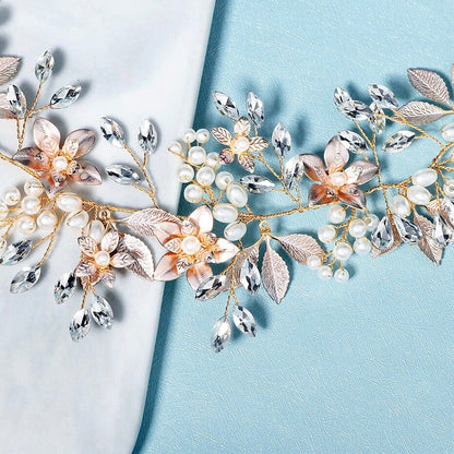 "Andalyn" - Pearl and Crystal Bridal Headband / Hair Vine - Available in Gold and Silver