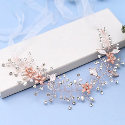 "Lucinda" - Pearl and Crystal Bridal Headband - Available in Silver, Rose Gold and Yellow Gold