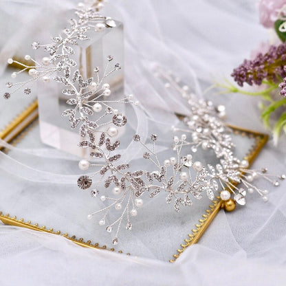 Adrielle - Pearl and Crystal Bridal Headband / Vine - Available in Rose Gold, Silver and Yellow Gold