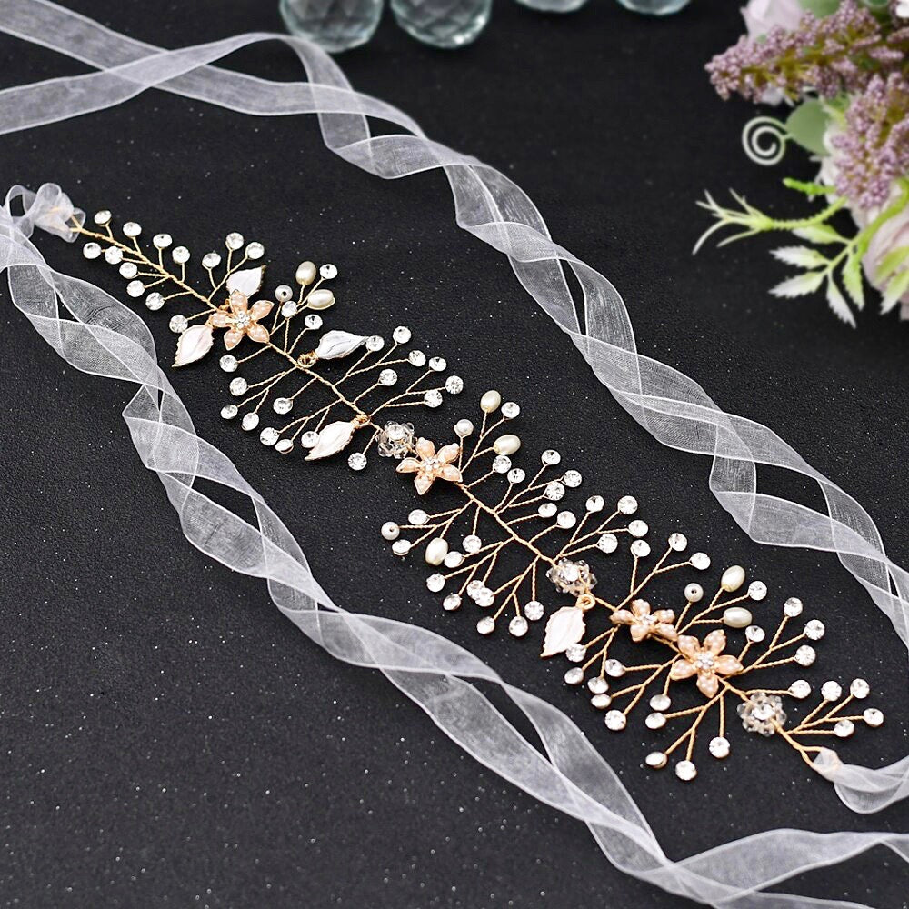 "Lucinda" - Pearl and Crystal Bridal Headband - Available in Silver, Rose Gold and Yellow Gold