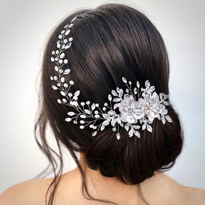 Carlotta - Silver Pearl and Crystal Bridal Headband / Hair Vine