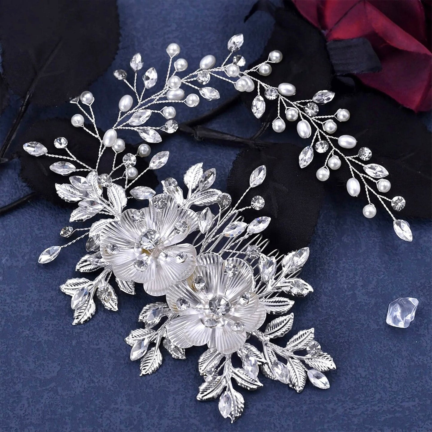 Carlotta - Silver Pearl and Crystal Bridal Headband / Hair Vine