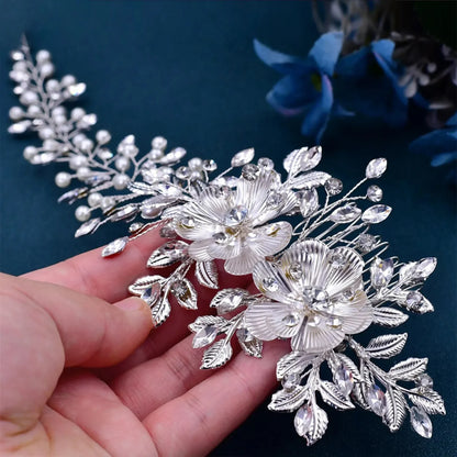 Carlotta - Silver Pearl and Crystal Bridal Headband / Hair Vine