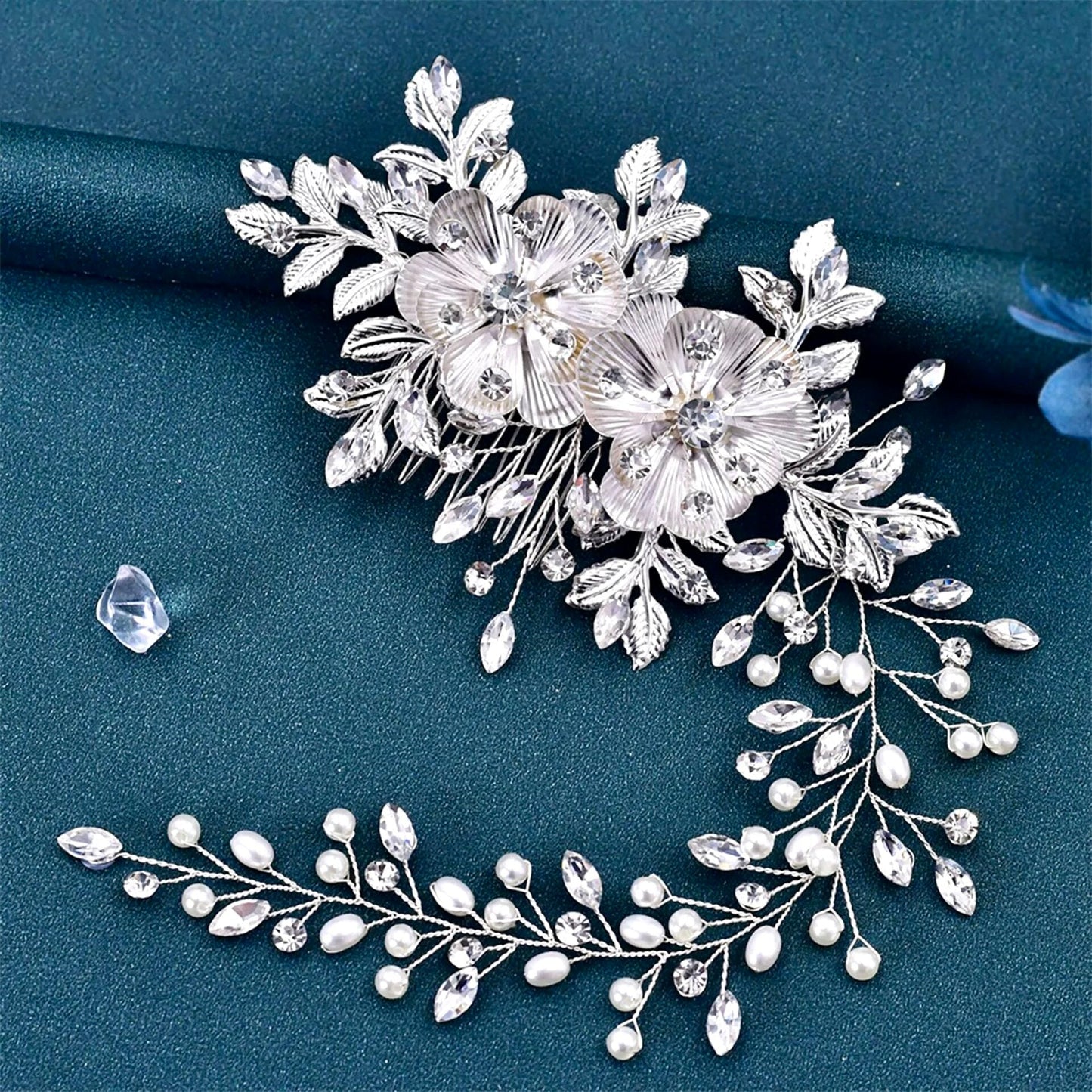 Carlotta - Silver Pearl and Crystal Bridal Headband / Hair Vine