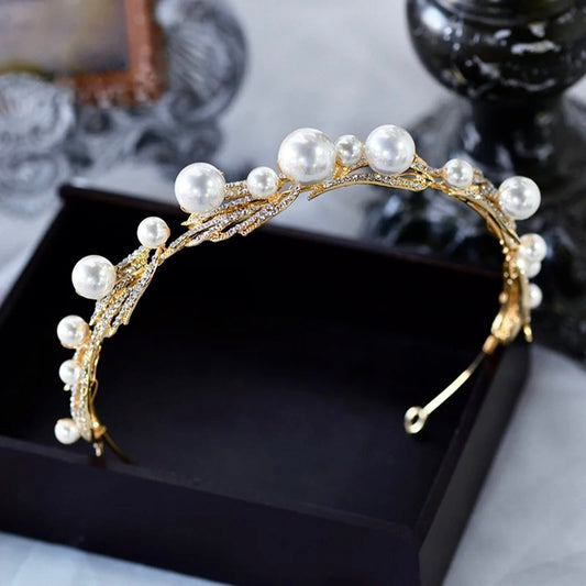 Montgomery - Pearl Bridal Headband / Tiara - Available in Silver and Gold