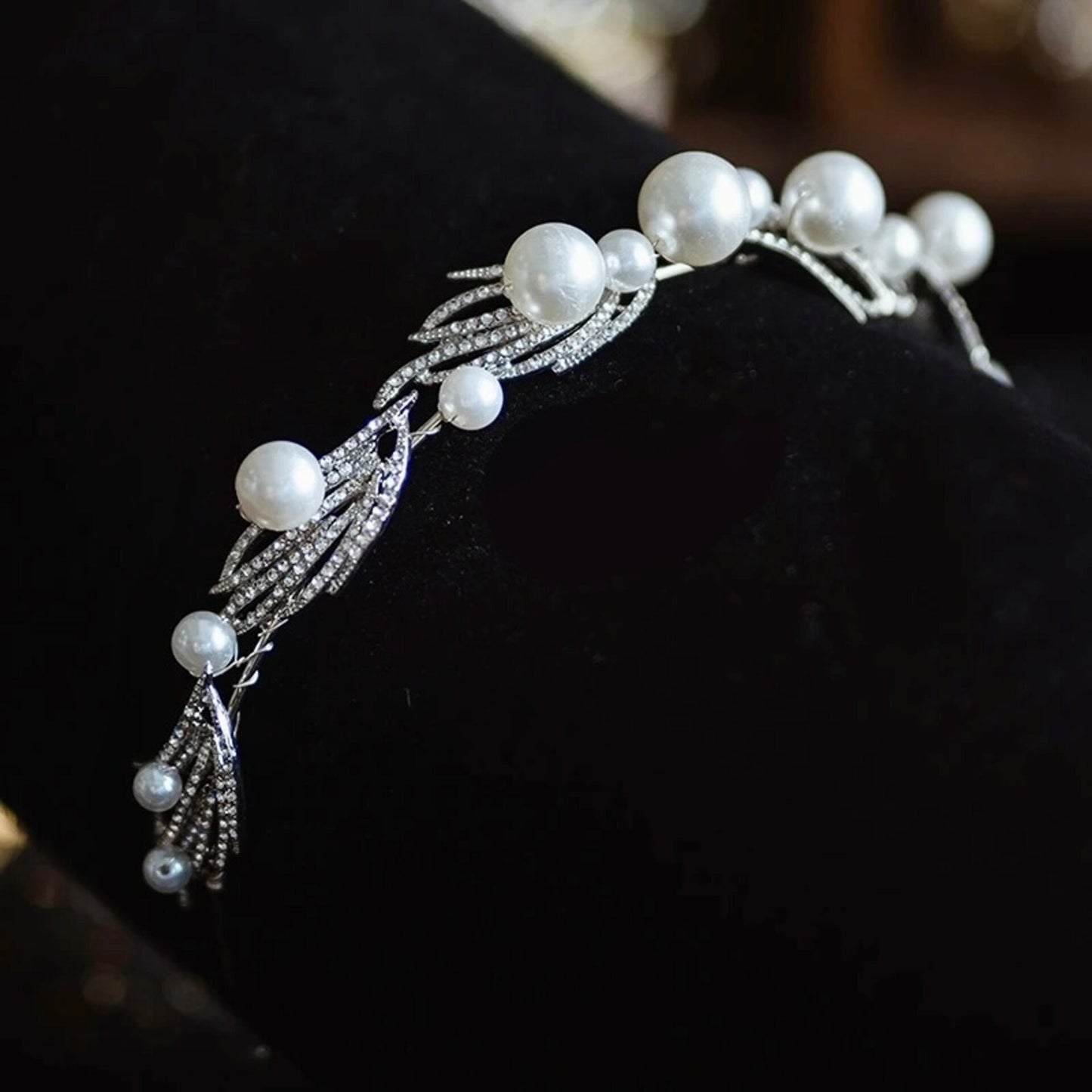 Montgomery - Pearl Bridal Headband / Tiara - Available in Silver and Gold