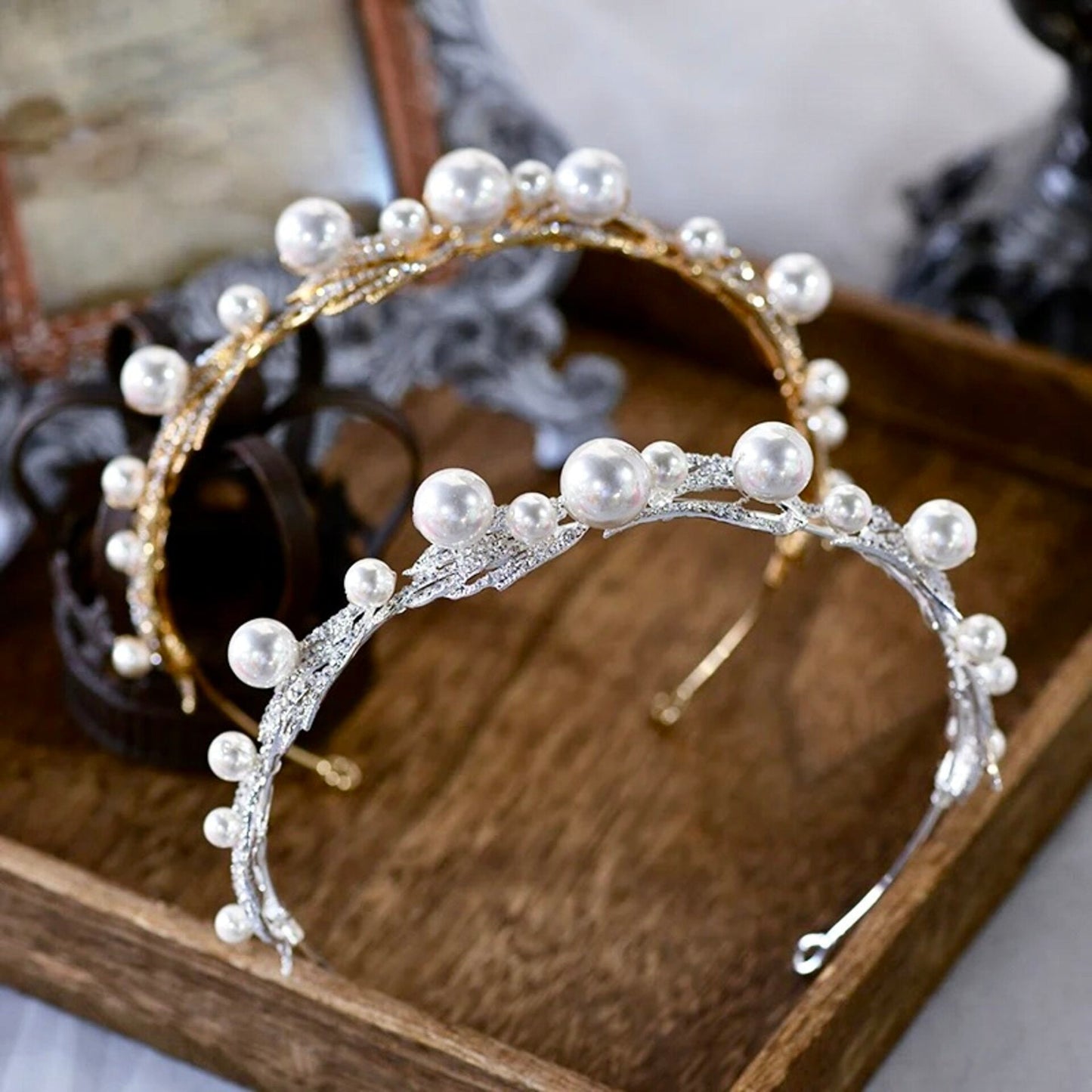 Montgomery - Pearl Bridal Headband / Tiara - Available in Silver and Gold