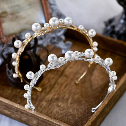 Montgomery - Pearl Bridal Headband / Tiara - Available in Silver and Gold