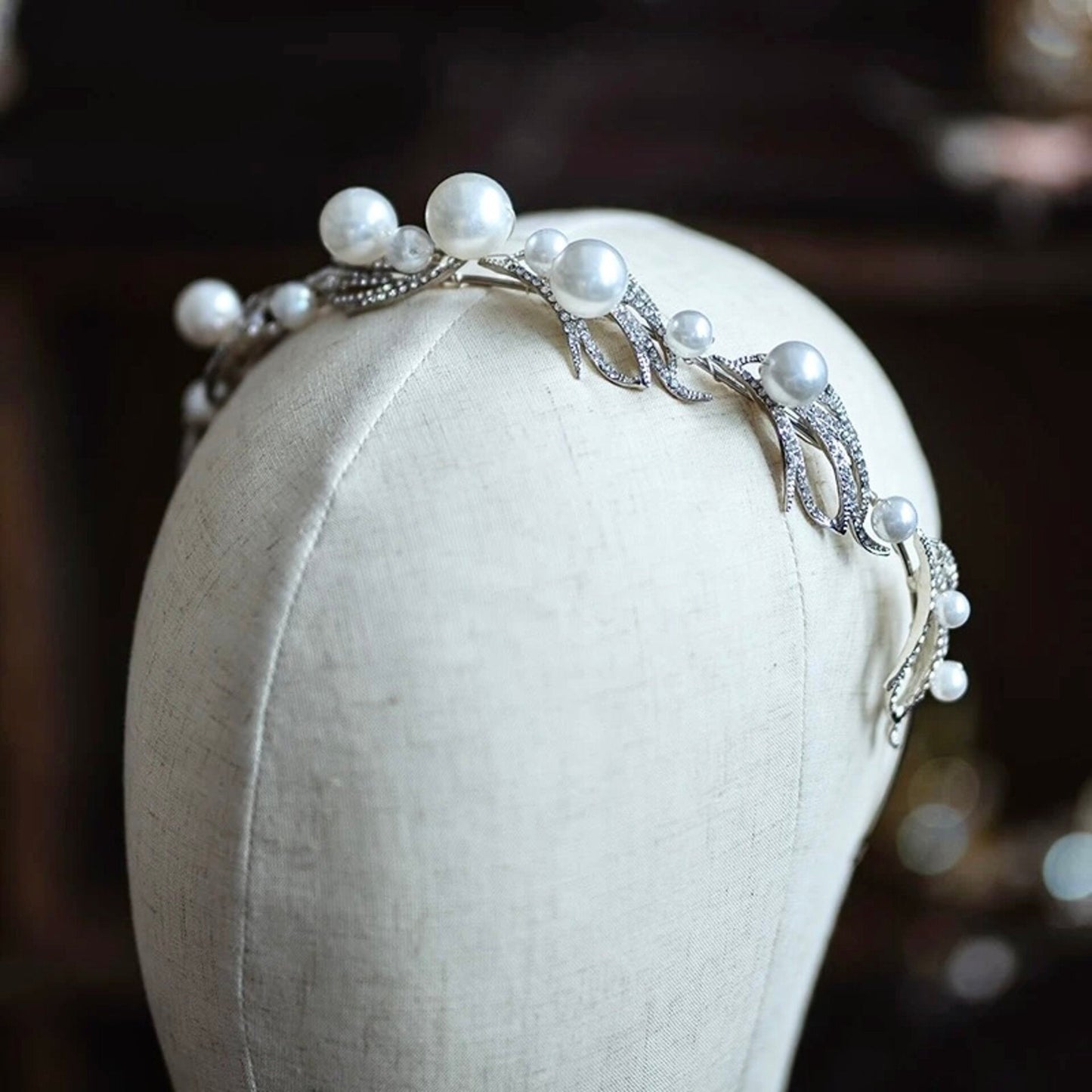 Montgomery - Pearl Bridal Headband / Tiara - Available in Silver and Gold