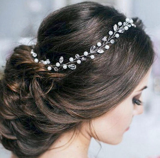 Shana - Pearl and Crystal Bridal Headband / Vine - Available in Silver and Yellow Gold