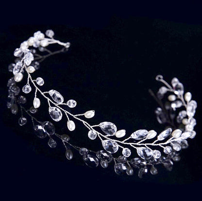 Shana - Pearl and Crystal Bridal Headband / Vine - Available in Silver and Yellow Gold