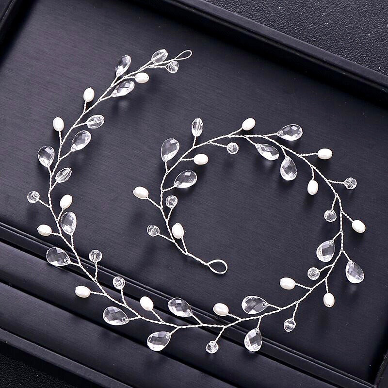 Shana - Pearl and Crystal Bridal Headband / Vine - Available in Silver and Yellow Gold