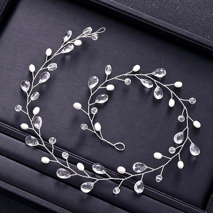 Shana - Pearl and Crystal Bridal Headband / Vine - Available in Silver and Yellow Gold