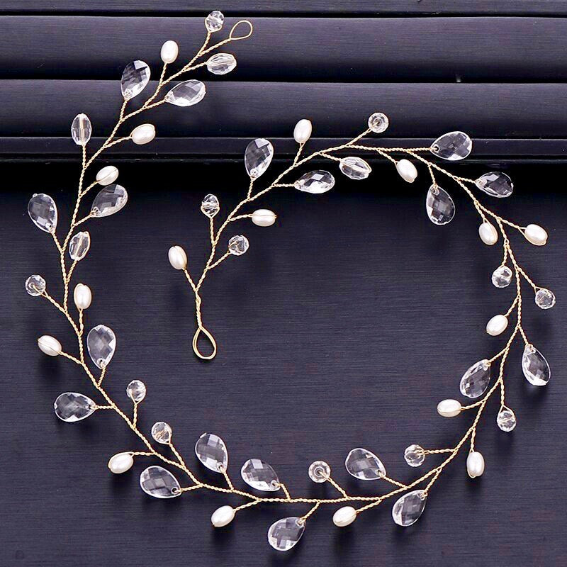 Shana - Pearl and Crystal Bridal Headband / Vine - Available in Silver and Yellow Gold