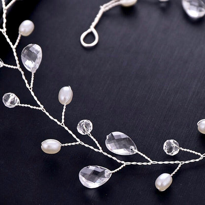 Shana - Pearl and Crystal Bridal Headband / Vine - Available in Silver and Yellow Gold