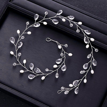 Shana - Pearl and Crystal Bridal Headband / Vine - Available in Silver and Yellow Gold