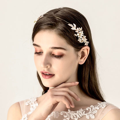 "Beatrice" - Gold Pearl Bridal Headband