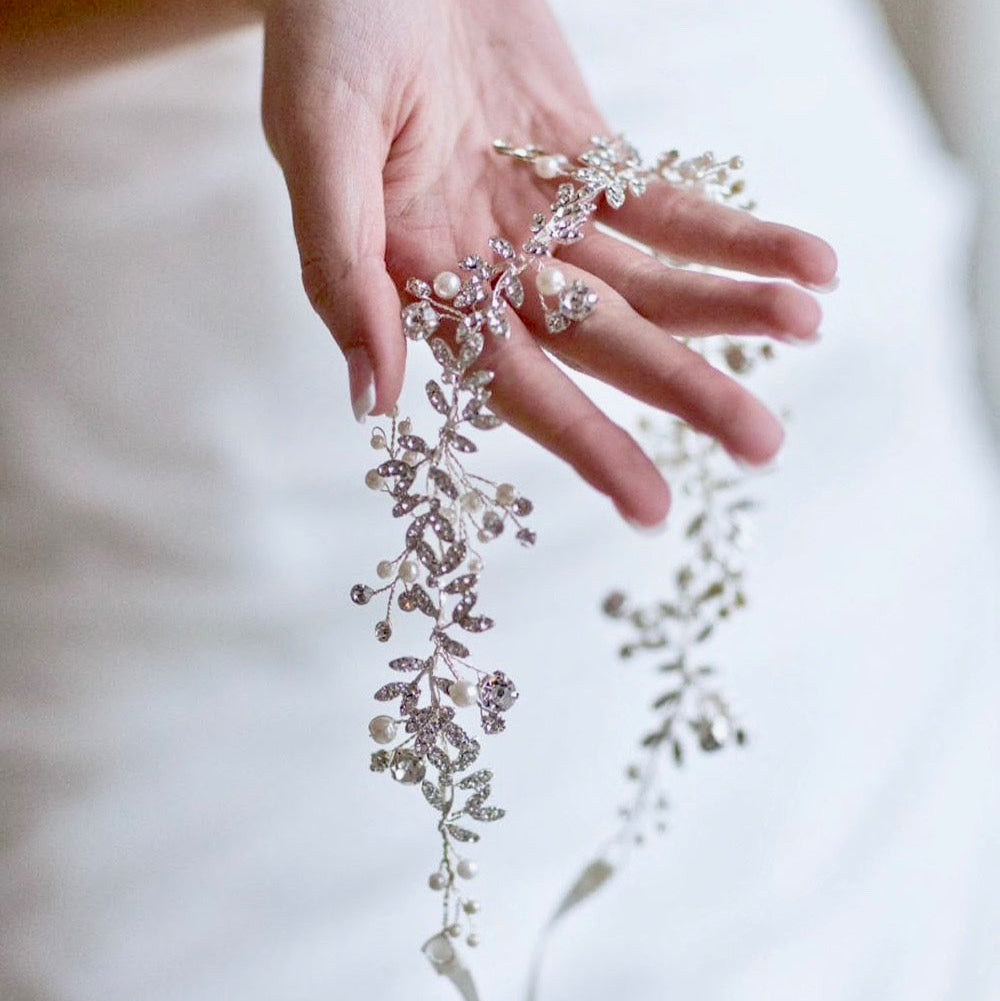 Adrielle - Pearl and Crystal Bridal Headband / Vine - Available in Rose Gold, Silver and Yellow Gold