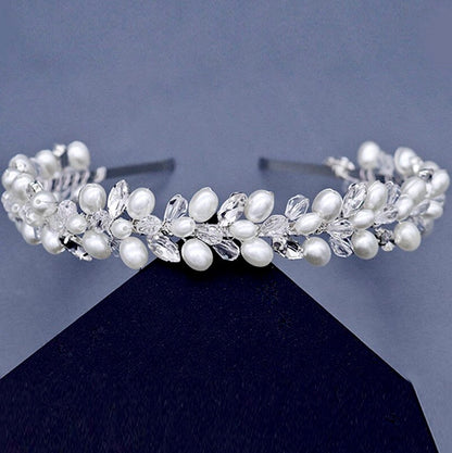 "Shayla" - Pearl and Crystal Bridal Headband - Available in Silver, Rose Gold and Yellow Gold