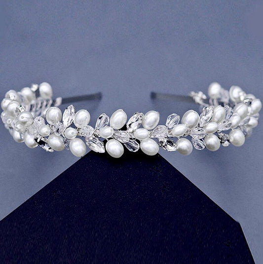 "Shayla" - Pearl and Crystal Bridal Headband - Available in Silver, Rose Gold and Yellow Gold