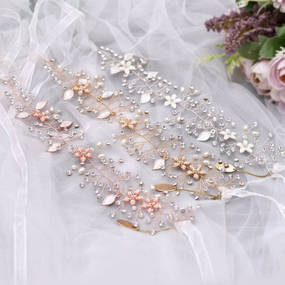 "Lucinda" - Pearl and Crystal Bridal Headband - Available in Silver, Rose Gold and Yellow Gold