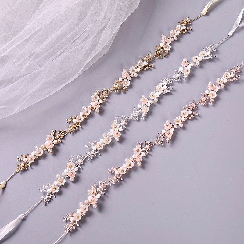 "Yvonne" - Pearl and Crystal Bridal Headband - Available in Yellow Gold, Rose Gold and Silver