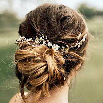 Andiana - Freshwater Pearl and Crystal Bridal Headband / Vine - Available in Silver and Yellow Gold