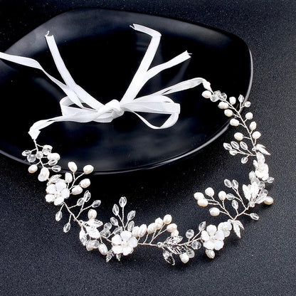 Andiana - Freshwater Pearl and Crystal Bridal Headband / Vine - Available in Silver and Yellow Gold