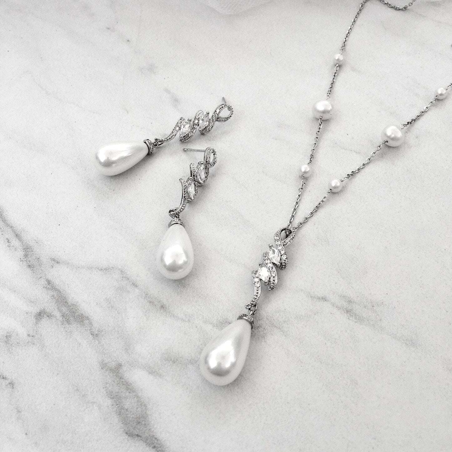 "Vanessa" - Pearl and Cubic Zirconia Bridal Jewelry Set