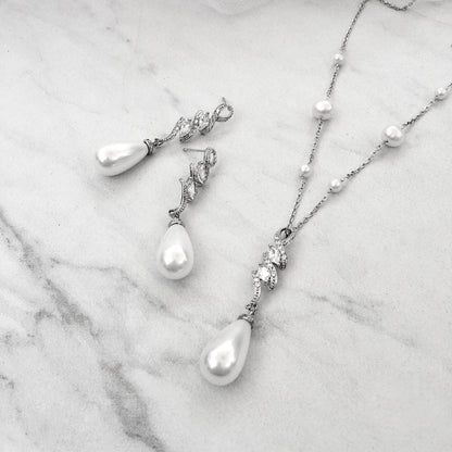 "Vanessa" - Pearl and Cubic Zirconia Bridal Jewelry Set