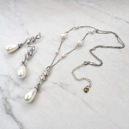 "Vanessa" - Pearl and Cubic Zirconia Bridal Jewelry Set
