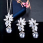 Ida - Gray Pearl and Cubic Zirconia Bridal Jewelry Set