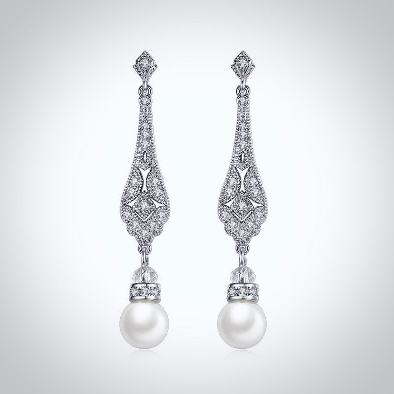 "Aretha" - Pearl and Cubic Zirconia Bridal Jewelry Set
