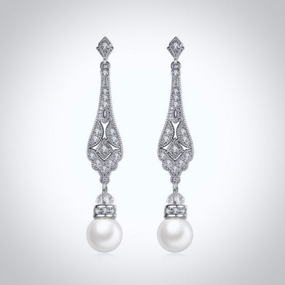 "Aretha" - Pearl and Cubic Zirconia Bridal Jewelry Set