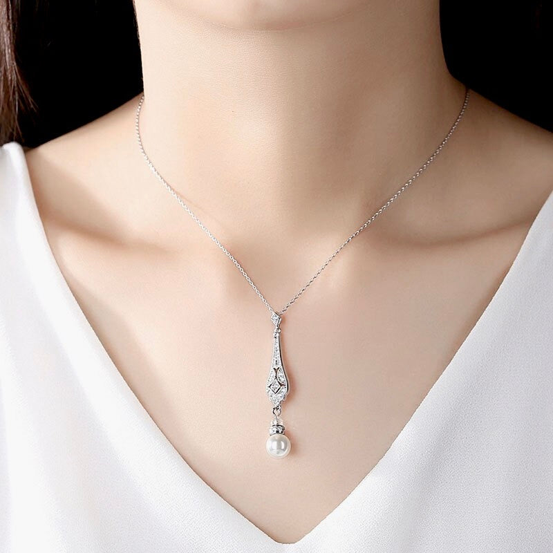 "Aretha" - Pearl and Cubic Zirconia Bridal Jewelry Set