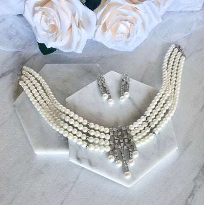 Giovanna - Pearl and Cubic Zirconia Bridal Jewelry Set