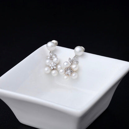 "Liv" - Pearl and Cubic Zirconia Bridal Necklace and Earrings Set