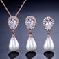 Janna - Pearl and Cubic Zirconia Bridal Necklace and Earrings Set - Available in Silver, Rose Gold and Yellow Gold