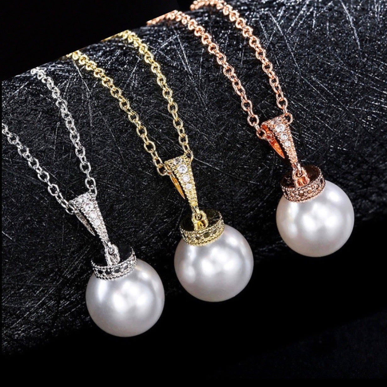Stacey - Pearl and Cubic Zirconia Bridal Jewelry Set - Available in Silver, Rose Gold and Yellow Gold